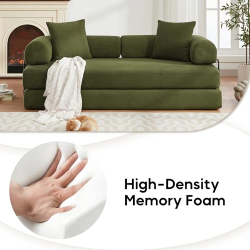 Corduroy Convertible Sleeper Sofa Bed with Pillow, Beige S401207