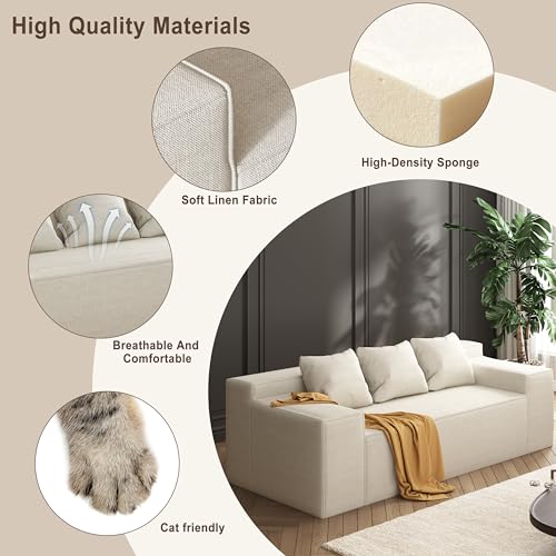 Modern Loveseat Sofa Couch in a Box with 2 Pillows, Cat-Scratch Resistant Linen, Grey F539394