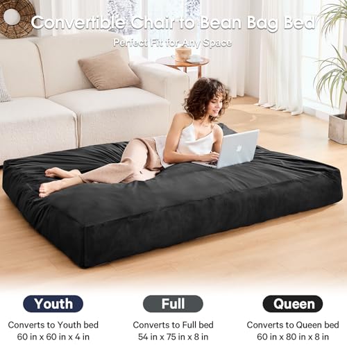 Giant Bean Bag Chair for Adults Convertible Bed with Microfiber Cover Charcoal G62613
