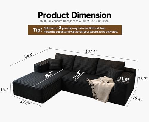 Cloud Modular Sectional Sofa with Ottoman, U Shaped, Black M332378