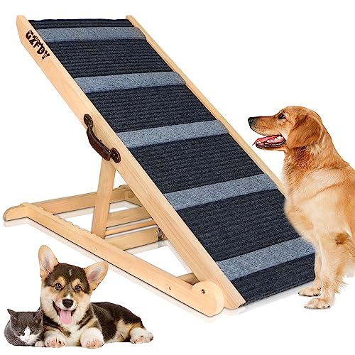 Adjustable Dog Ramp for Bed, 6 Height Wooden Pet Ramp for Small Large Dogs Cats Get on Beds Couch, Folding Dog Ramp for Car Truck SUV, 200Lbs Capacity