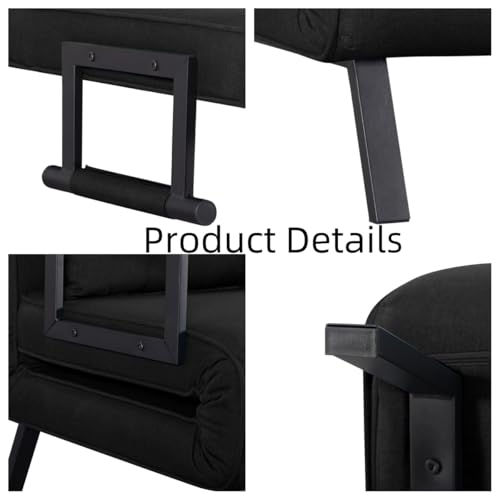 3 in 1 Sleeper Sofa Bed with Side Pocket, Black Convertible Futon Couch W34330