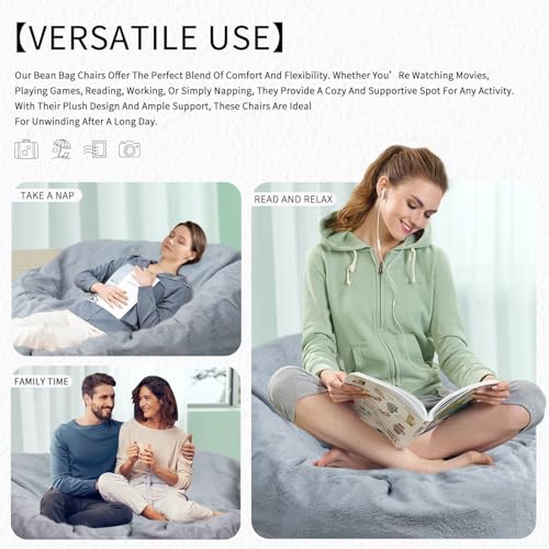 Bean Bag Chair for Adults 3FT, Soft Removable Cover, Light Gray M535251