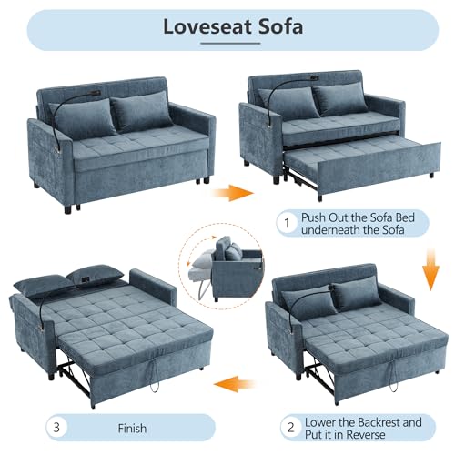 Merax 3 in 1 Convertible Sleeper Sofa Bed Futon with USB Ports, Brown V2286