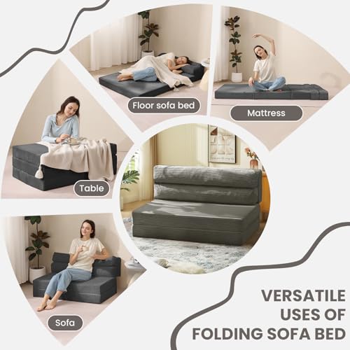 Folding Sofa Bed Convertible Sleeper Chair with Pillow, Grey D49904