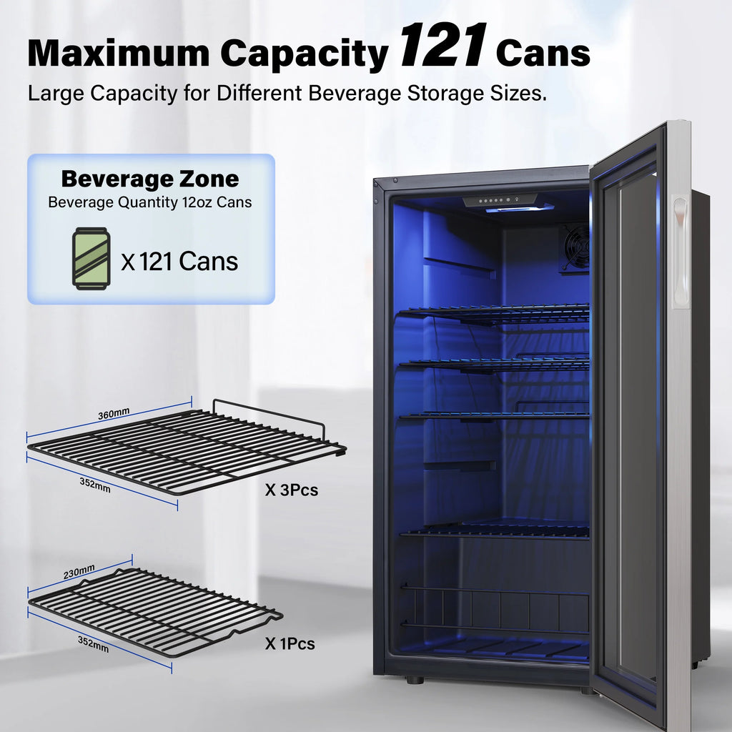 Yeego Beverage Refrigerator Cooler, Freestanding Mini Drink Fridge with Glass Door H135