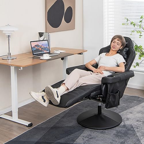 Goplus Massage Gaming Chair, Racing Recliner with Footrest, PU Leather N121