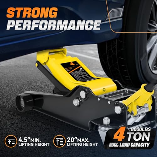 Auto Dynasty 4 Ton Low Profile Floor Jack, Heavy Duty Steel Hydraulic, Yellow B7990
