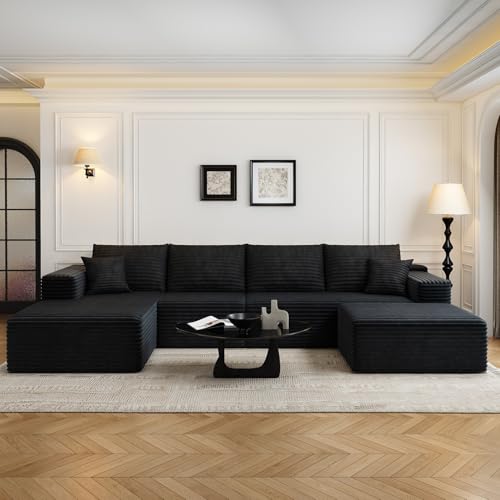 Cloud Modular Sectional Sofa with Ottoman, U Shaped, Black M332378