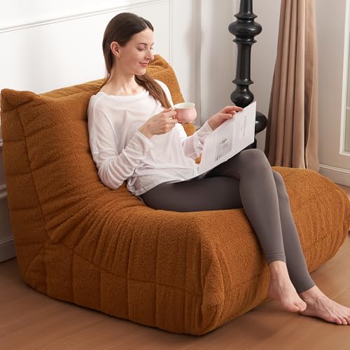 Bean Bag Chair Big Sofa for Adults with Memory Foam, Black Plush A2357