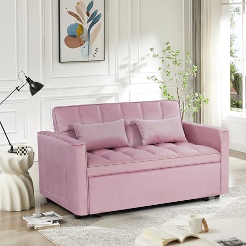 3 in 1 Convertible Sleeper Sofa Bed Futon with Adjustable Backrest, Velvet, Black Q74350