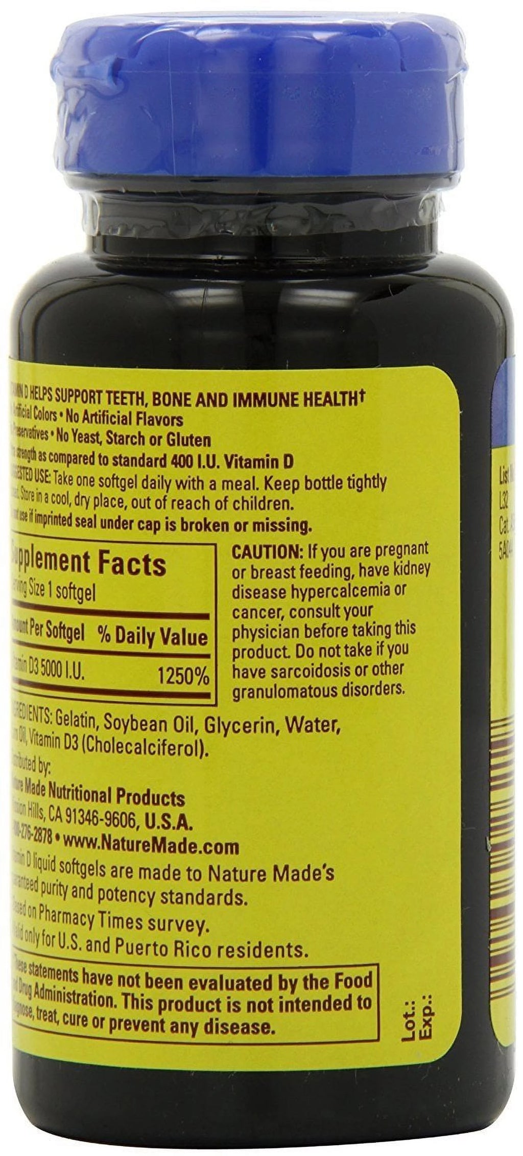 Nature Made Vitamin D3 Supplement, Bone & Teeth Support, 90 Count T665