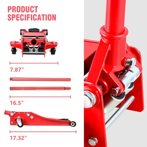 DNA MOTORING Floor Jack 3 Ton Low Profile Heavy Duty Hydraulic Car Jack, Black T11604