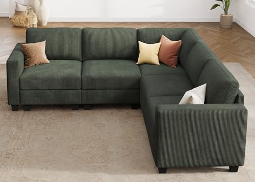 HONBAY Corduroy Modular Sectional Couch with Storage, Dark Gray A586576