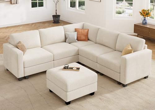 HONBAY Corduroy Modular Sectional Couch with Storage, Dark Gray A586576