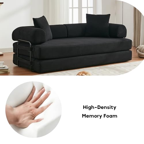 Corduroy Convertible Sleeper Sofa Bed with Pillow, Beige S401207