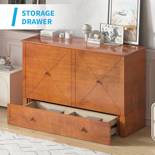 Mjkone Queen Size Murphy Bed with Tri-Folding Mattress and Charging Station N4725