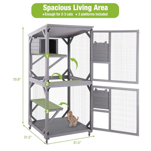 GUTINNEEN Cat House Outdoor Cage Cat Enclosure on Wheels with Resting Box X561