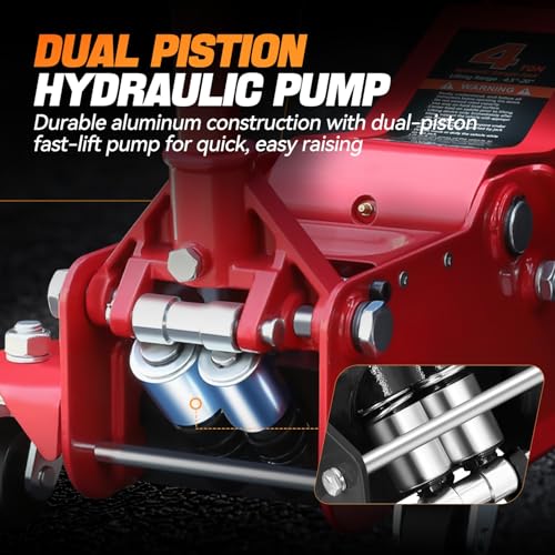 Auto Dynasty 4 Ton Low Profile Floor Jack, Heavy Duty Steel Hydraulic, Yellow B7990