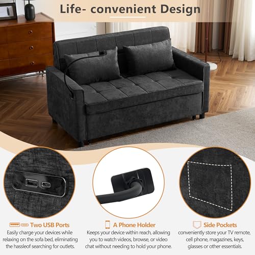 Merax 3 in 1 Convertible Sleeper Sofa Bed Futon with USB Ports, Brown V2286