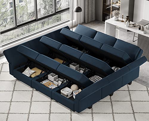Belffin Modular Velvet Sectional Sofa with Chaise Lounge and Storage, Grey T418154
