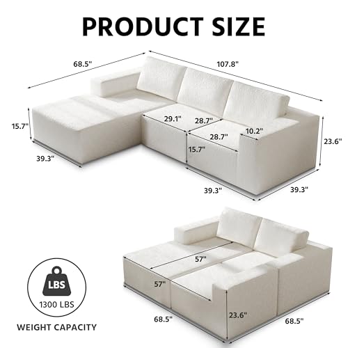 Cloud Modular Sectional Couch with L-Shape Chaise, White D960714