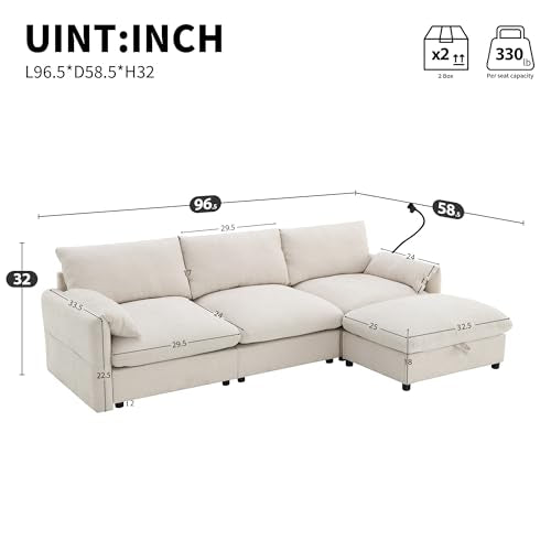 Oversized Modular Sectional Sofa with Movable Ottoman E909