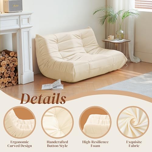 Bean Bag Chair for Adults Suede Microfiber Fireside Floor Chair 3-Seater Beige F151744