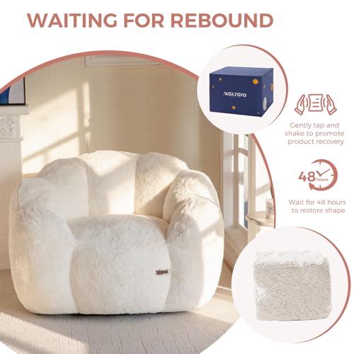 MAXYOYO Floral Shaped Bean Bag Sofa for Adults, Faux Fur, Beige M8911
