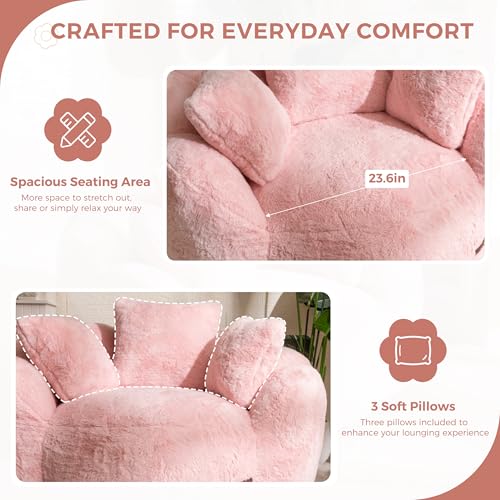 MAXYOYO Floral Shaped Bean Bag Sofa for Adults, Faux Fur, Beige M8911