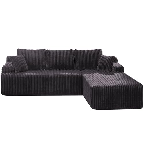 Modular Sectional Sofa L-Shape Couch with Oversized Chaise, Grey Stripe I49459