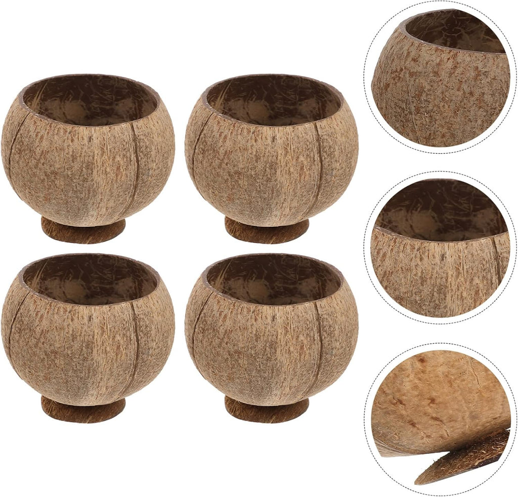 Tiki 4pcs Natural Coconut Shell Cups Hawaiian Luau Party D954539