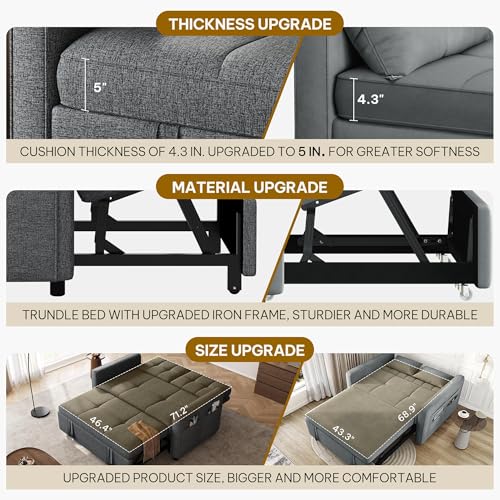 YITAHOME 55" Convertible Sofa Bed 3-in-1 Sleeper Sofa with Iron Frame, Grey L176893