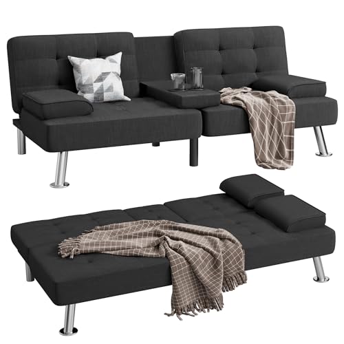 Shahoo Modern Linen Upholstered Convertible Futon Sofa Bed with Removable Armrests M32266