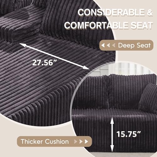 Modular Sectional Sofa L-Shape Couch with Oversized Chaise, Grey Stripe I49459
