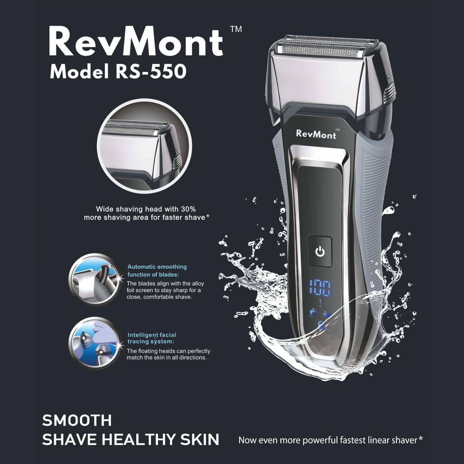 RS-550 Rechargeable Electric Shaver for Men, IPX7 Waterproof, Pivoting Head E52986