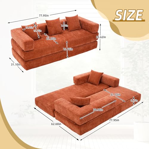 Corduroy Convertible Sleeper Sofa Bed with Pillow, Beige S401207