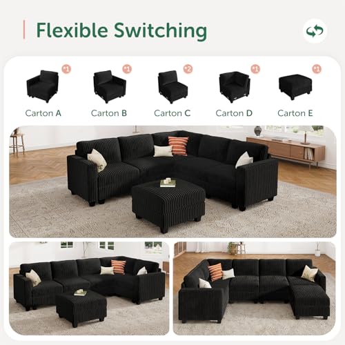HONBAY Corduroy Modular Sectional Couch with Storage, Dark Gray A586576
