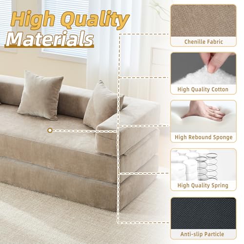 Corduroy Convertible Sleeper Sofa Bed with Pillow, Beige S401207
