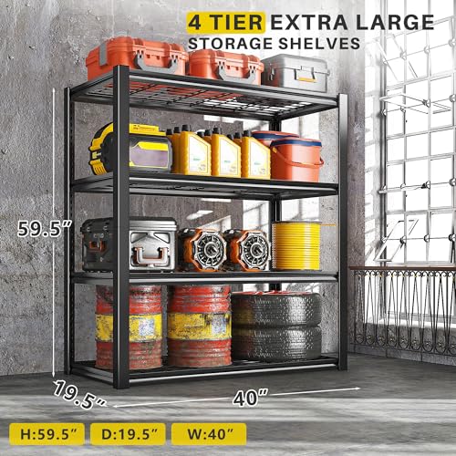 REIBII 40" W Garage Shelving 4-Tier Heavy Duty Adjustable Metal Shelves G342