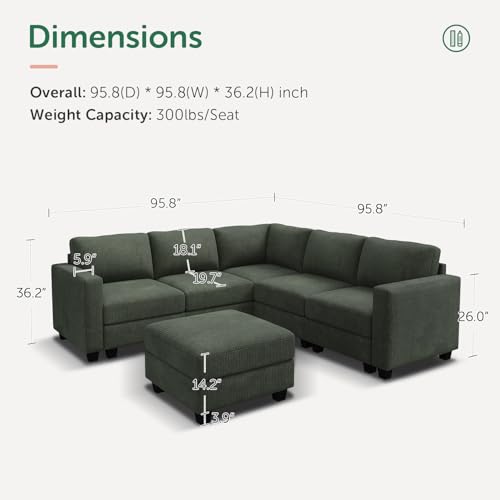 HONBAY Corduroy Modular Sectional Couch with Storage, Dark Gray A586576