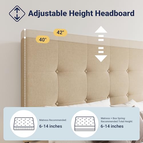 Allewie Upholstered Queen Platform Bed Frame with 4 Drawers and Headboard, Light Grey A922