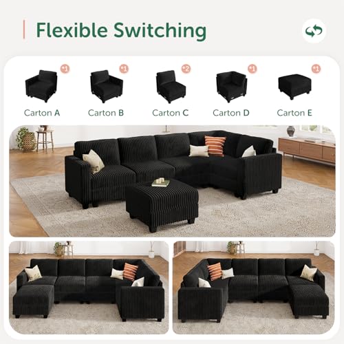 HONBAY Corduroy Modular Sectional Couch with Storage, Dark Gray A586576