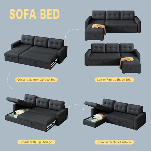 Ball & Cast L-Shape Reversible Sectional Sleeper Sofa Bed with Storage Chaise S803032