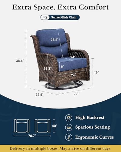 Luxury Patio Furniture Set 7PCS Wicker Conversation Set with Blue Cushions J5390