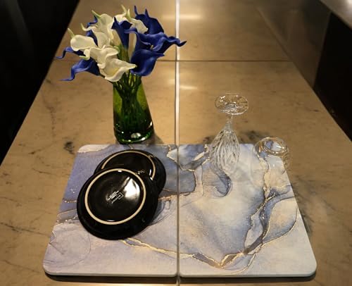 Kitchen Drying Mat for Dishes, Absorbent Quick-Dry, Stone Blue Marble G302750