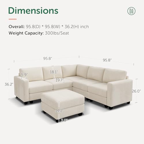 HONBAY Corduroy Modular Sectional Couch with Storage, Dark Gray A586576