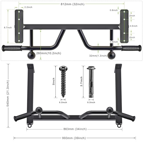 32" Ceiling Mounted Pull Up Bar - Heavy Duty, Adjustable, Home Gym with Punching Bag Hanger B99862