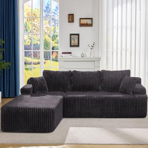 Modular Sectional Sofa L-Shape Couch with Oversized Chaise, Grey Stripe I49459