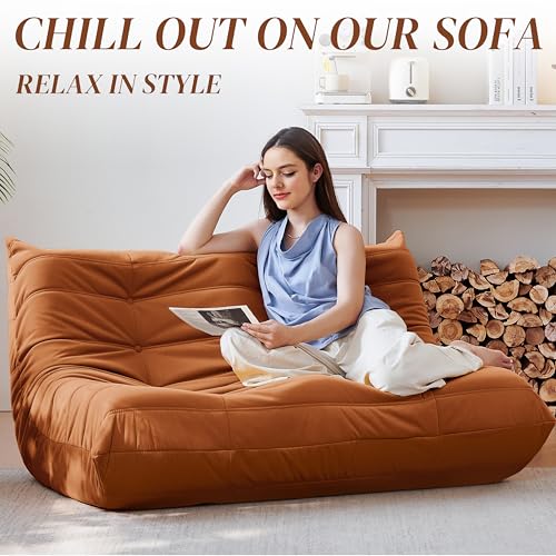 Bean Bag Chair for Adults Suede Microfiber Fireside Floor Chair 3-Seater Beige F151744